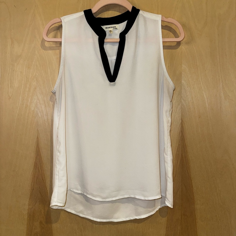 Monteau Ivory Sleeveless Blouse with Black Accent